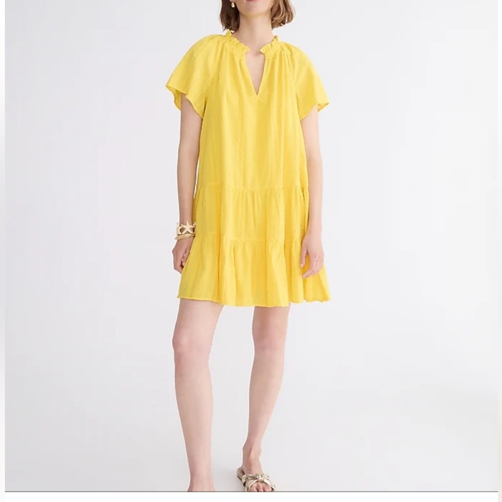 Jcrew Flutter Sleeve Dress Yellow Beachy